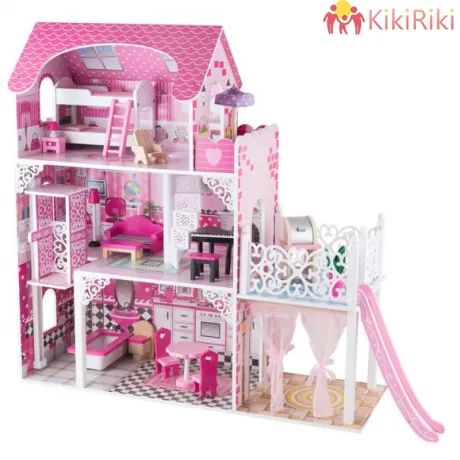 Wooden Дървена къща за кукли 3 нива и тераса Victoria