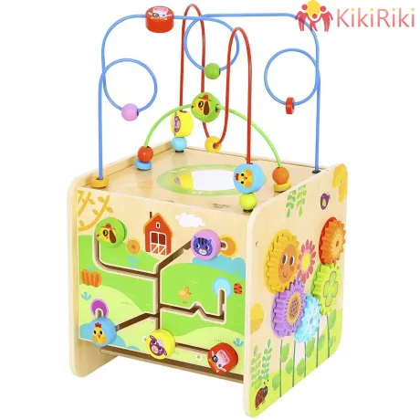 Tooky Toy Голям дървен дидактически куб Ферма